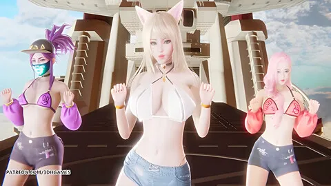 Mmd Unis - Curious Ahri Akali Seraphine Hot Kpop Dance League Of Legends Uncensored Hentai